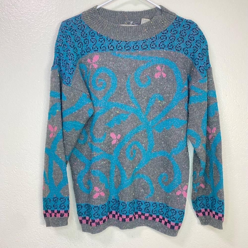 Manisha Vintage 80s Abstract Confetti Knit Sweater Shoulder Pads Womens‎ Size M